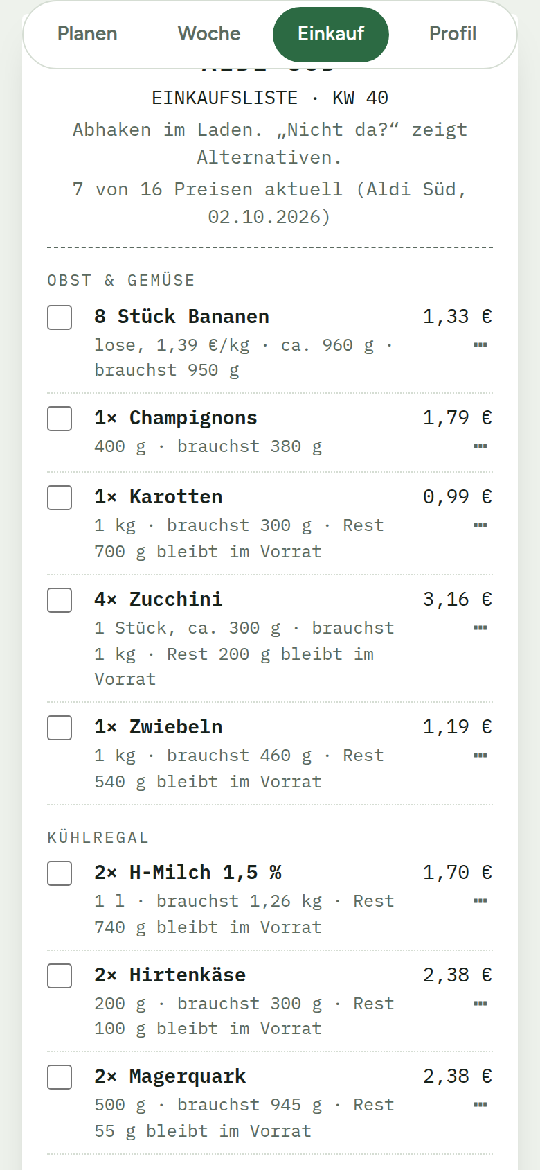Einkauf: Einkaufsliste als Kassenbon